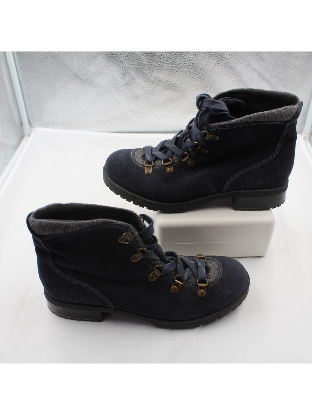 Clarks Faralyn Alpha Size 8 Women Hiking Ankle Boots Navy Blue Suede